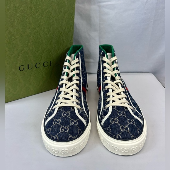 Gucci Blue Tennis 1977 High Sneakers Sz US 15 - Picture 1 of 6